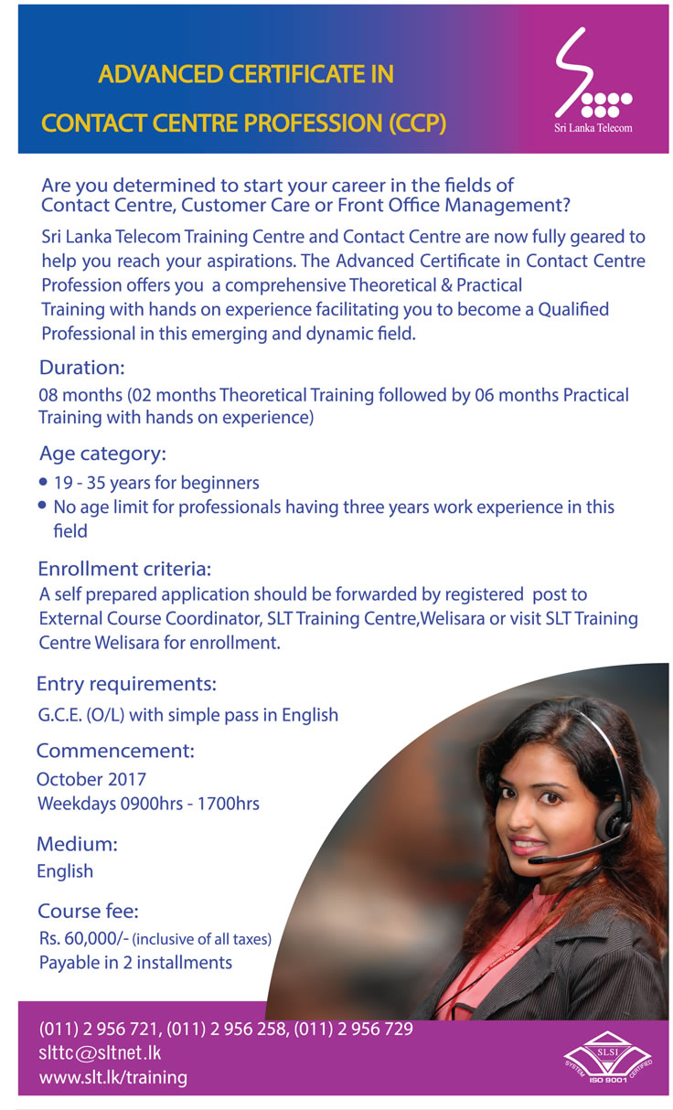 Advanced Certificate in Contact Centre Profession (CCP) - Sri lanka Telecom Training Centre